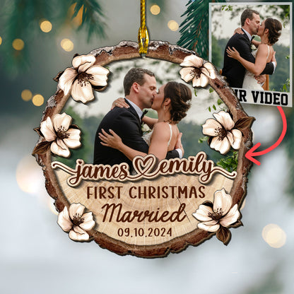 Custom Wedding Photo 2-Layer Wood Ornament