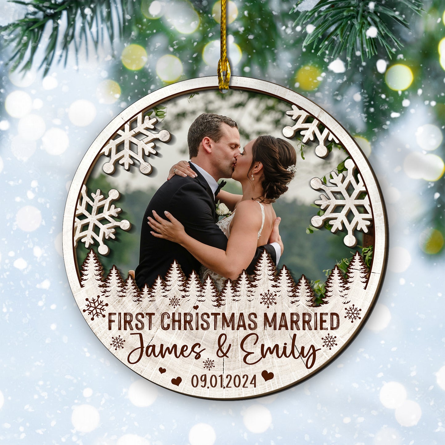 Custom Couple Photo 2-Layer Wood Ornament