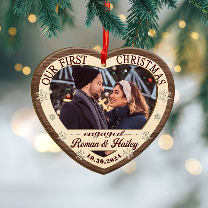 Custom Photo Couple Our First Christmas Wood and Acrylic Ornament