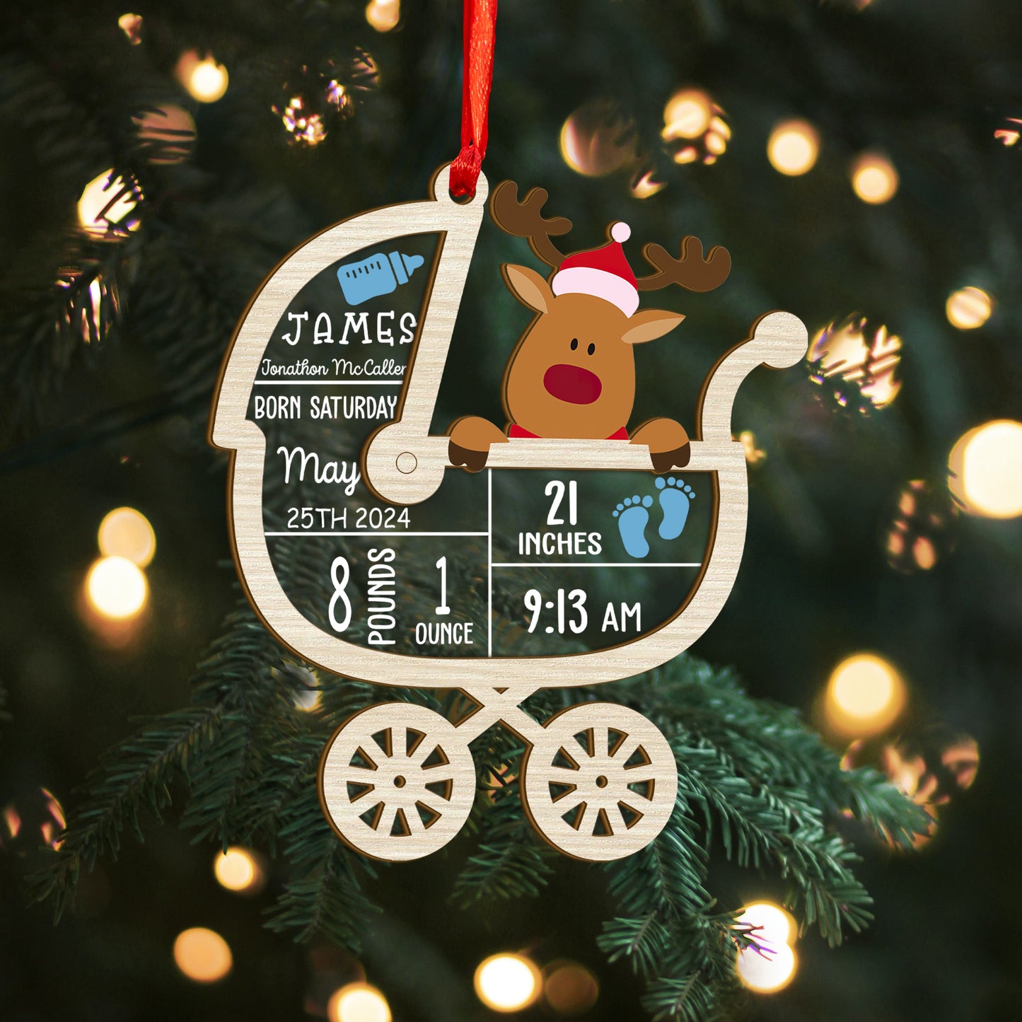 Custom Baby Stats Wood and Acrylic Ornament