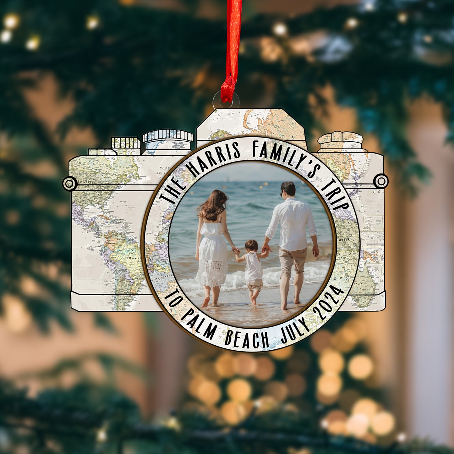 Custom Photo Travel Adventure Wood and Acrylic Ornament