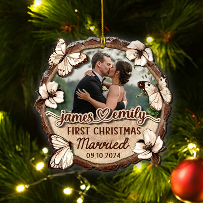 Custom Wedding Photo 2-Layer Wood Slice Ornament