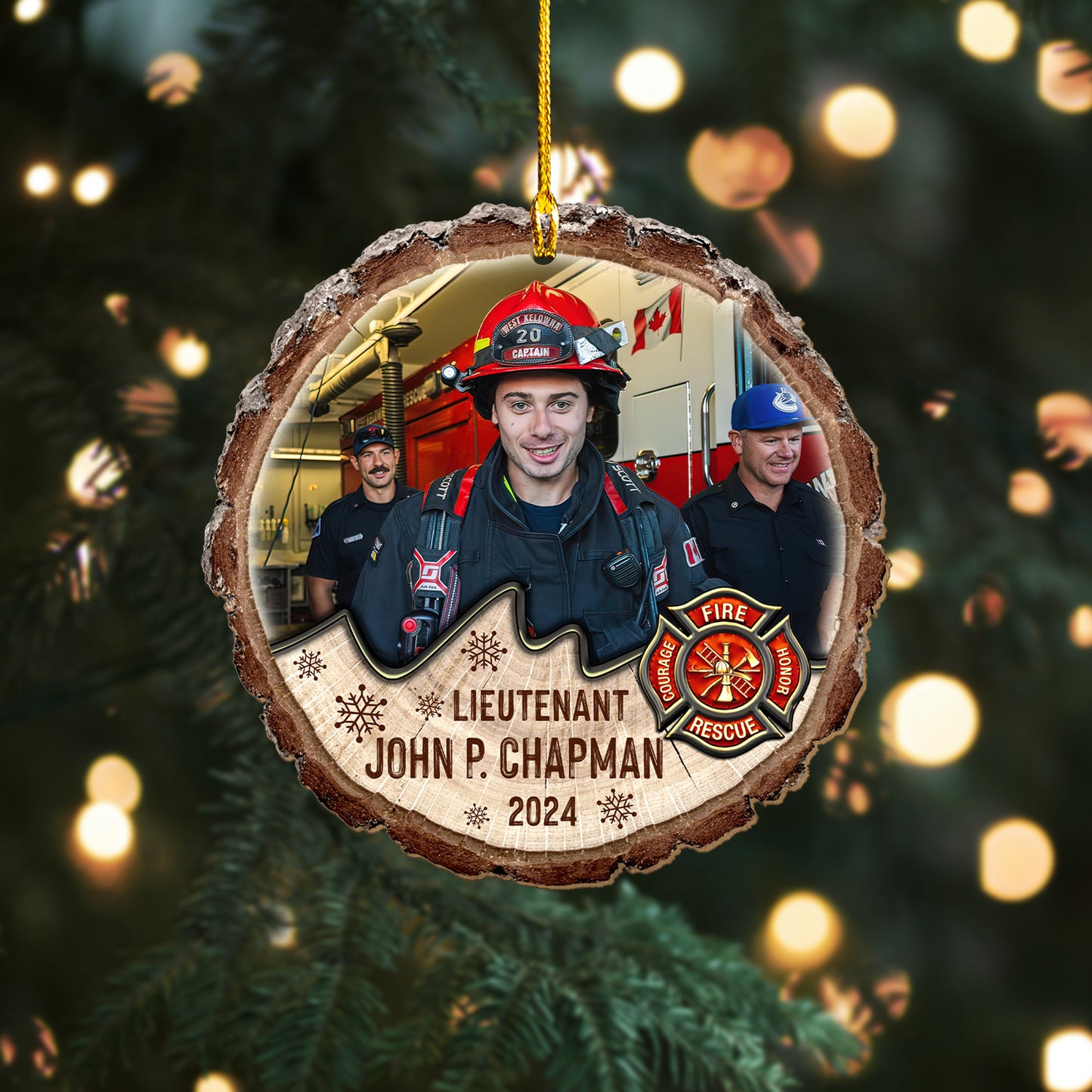 Custom Photo Firefighter Wood Slice Ornament