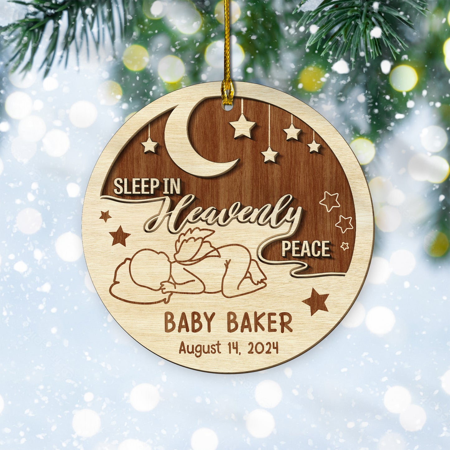 Custom Sleep In Heavenly Peace Memorial 2-Layers Wood Ornament