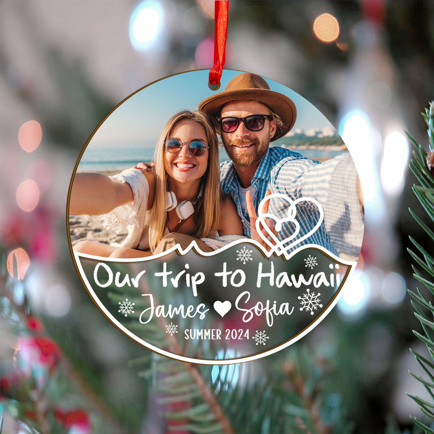 Custom Photo Couple Travel Wood and Acrylic Ornament