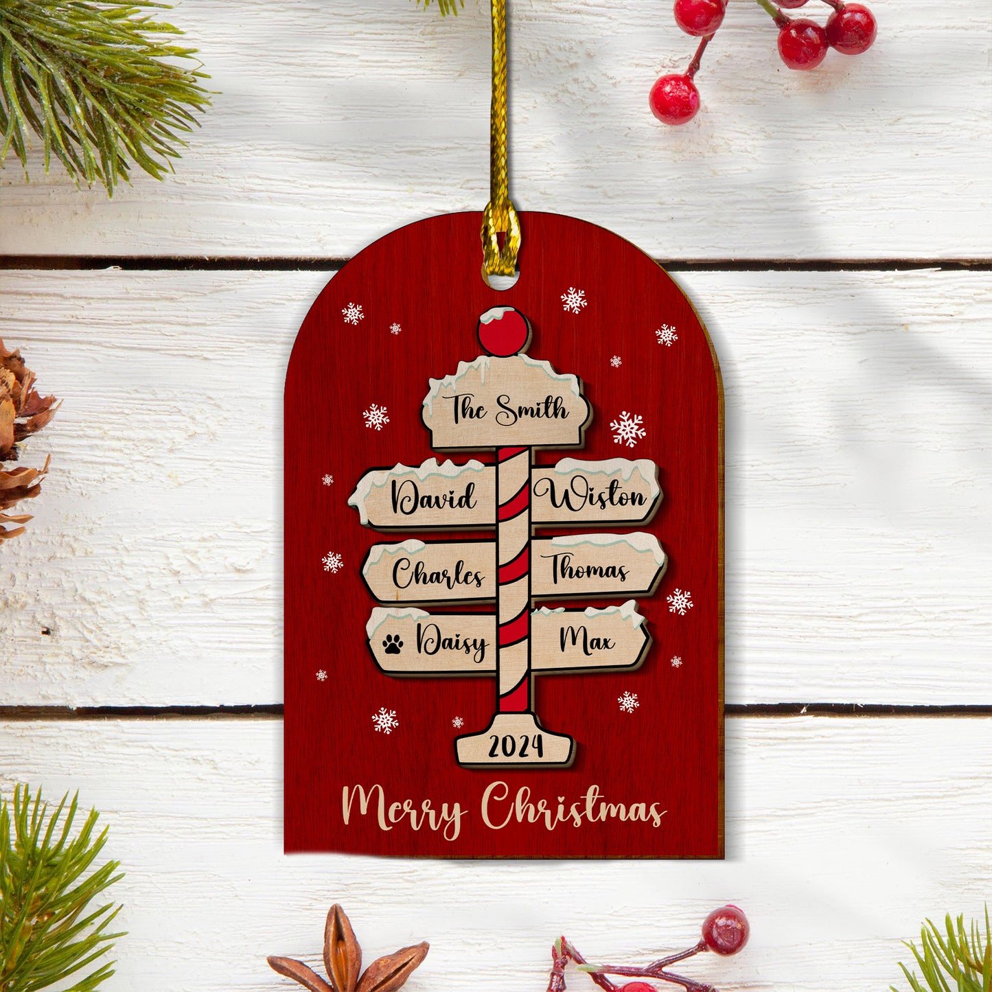 Custom Family Names 2-Layer Wood Ornament