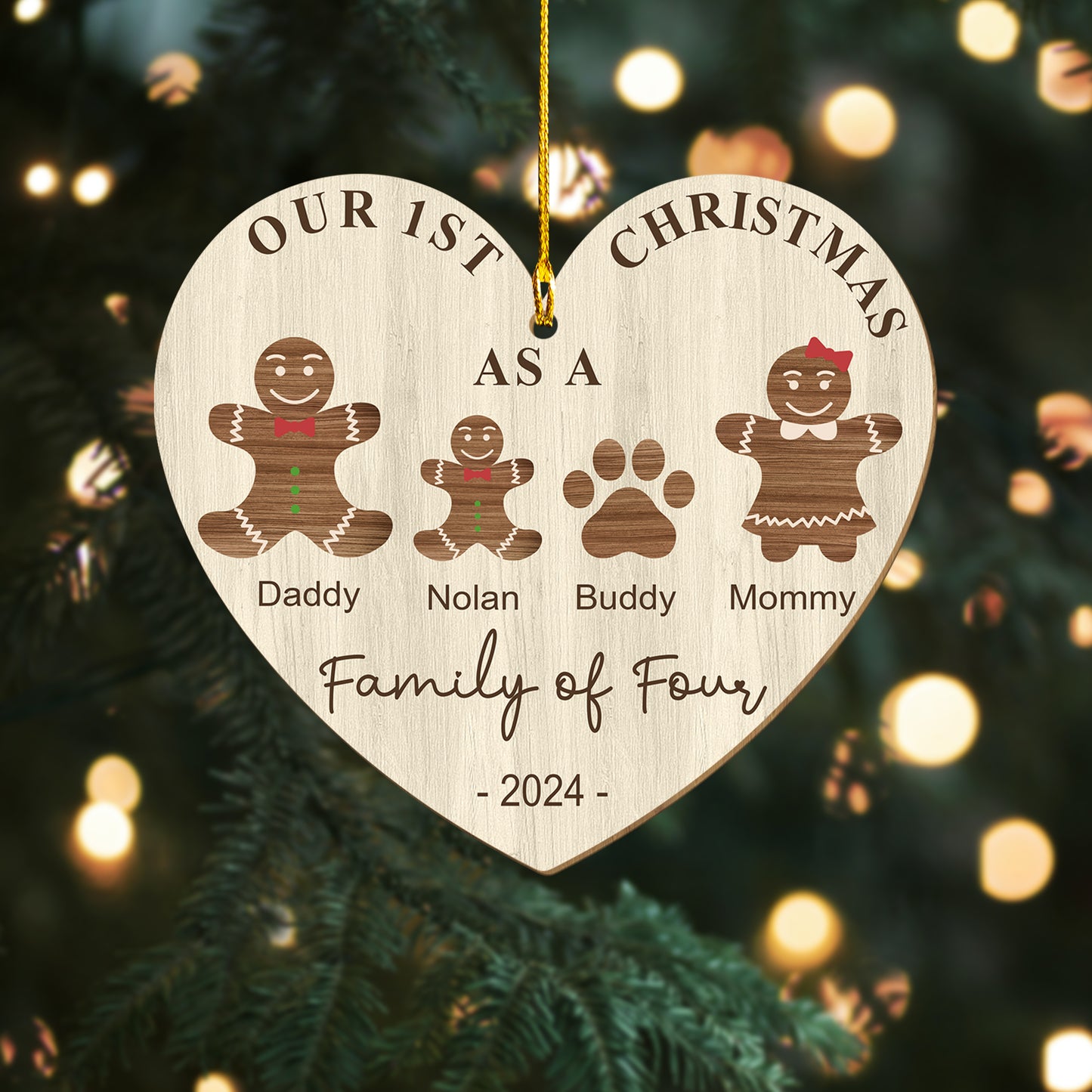 Custom Gingerbread Family Wood Ornament