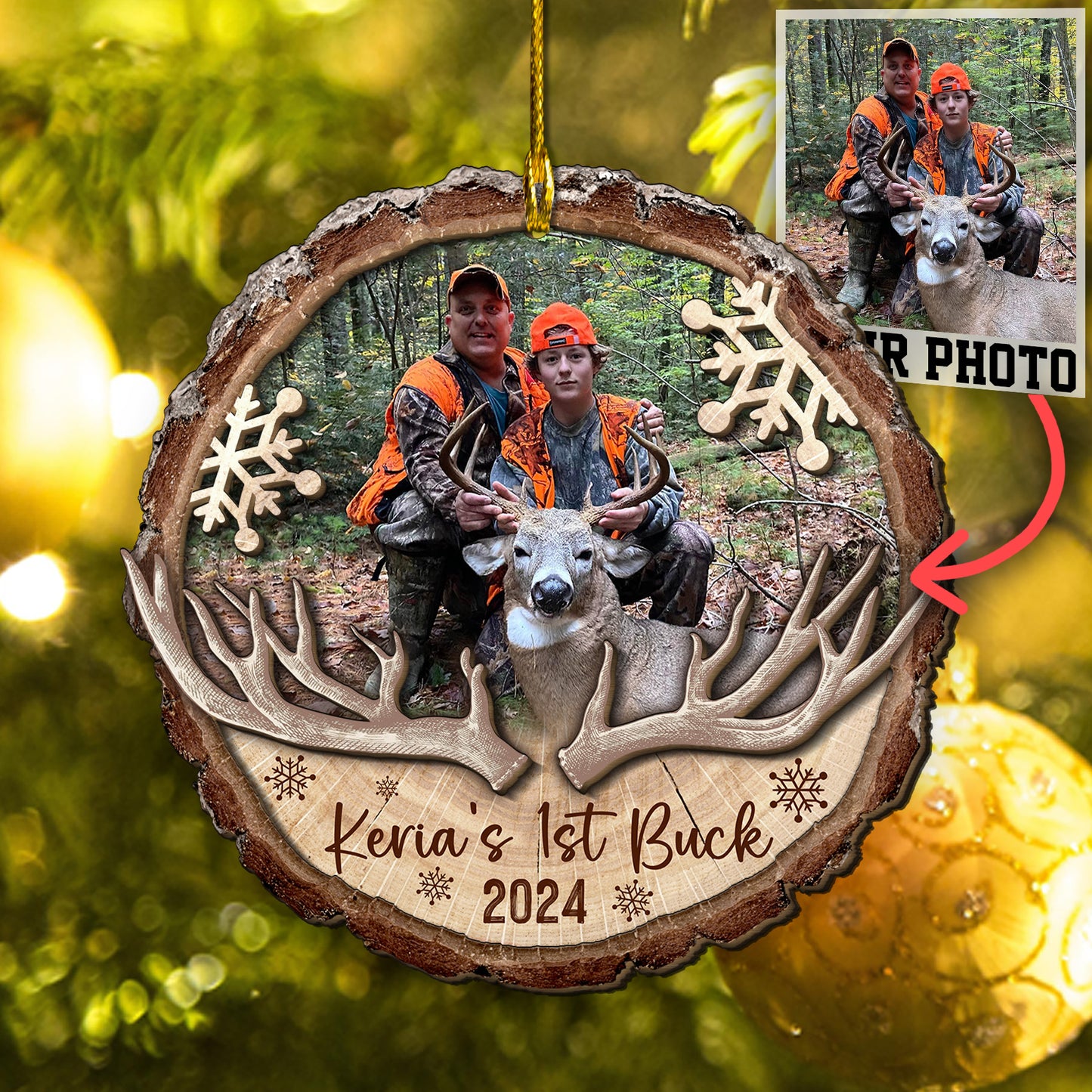 Custom Hunting Photo 2-Layers Wood Ornament