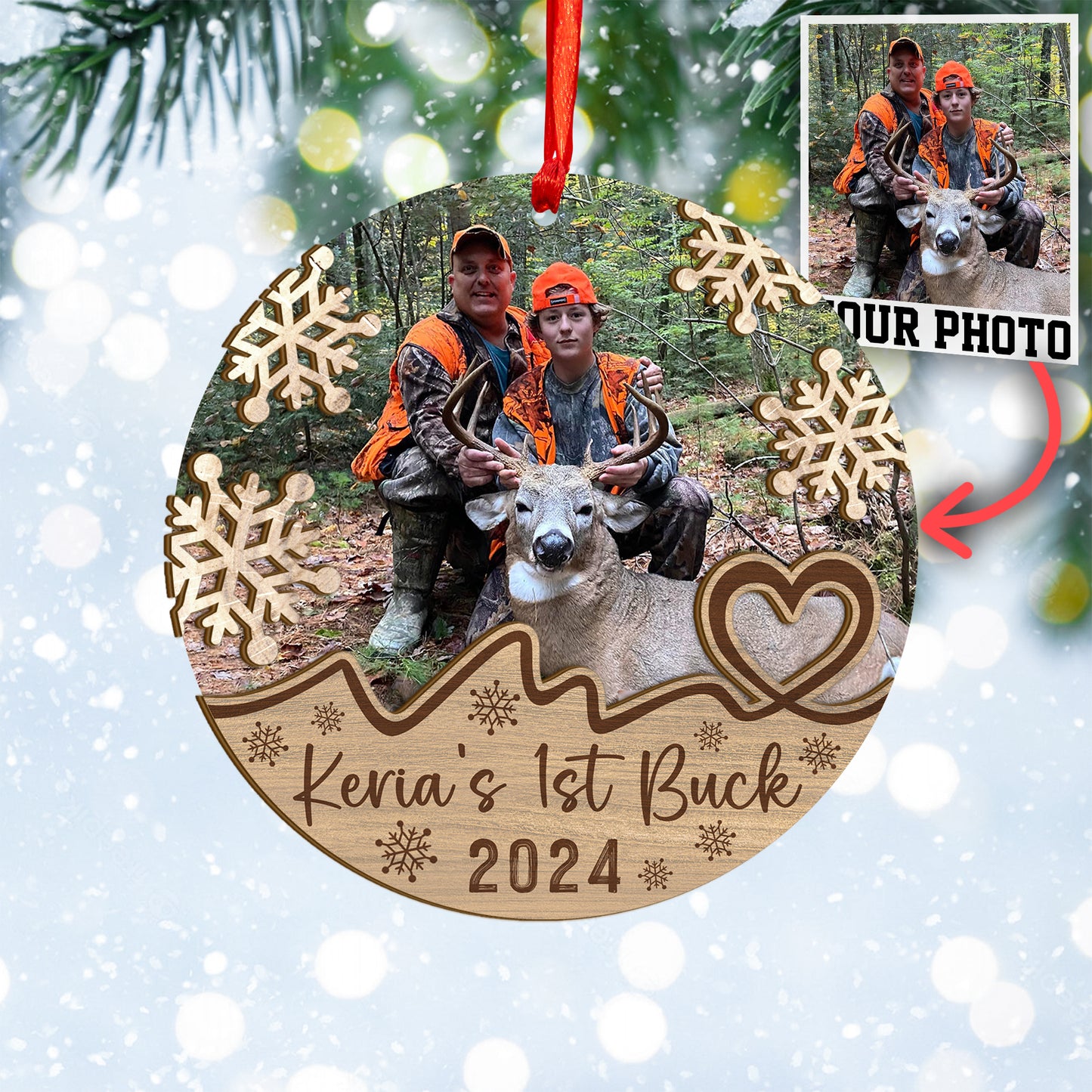 Custom Photo Hunting Wood and Acrylic Ornament