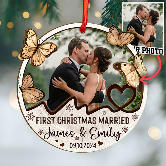 Custom Wedding Photo Wood and Acrylic Ornament