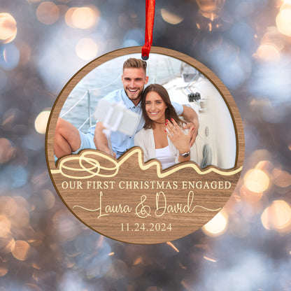 Custom Photo First Christmas Engaged Wood and Acrylic Ornament