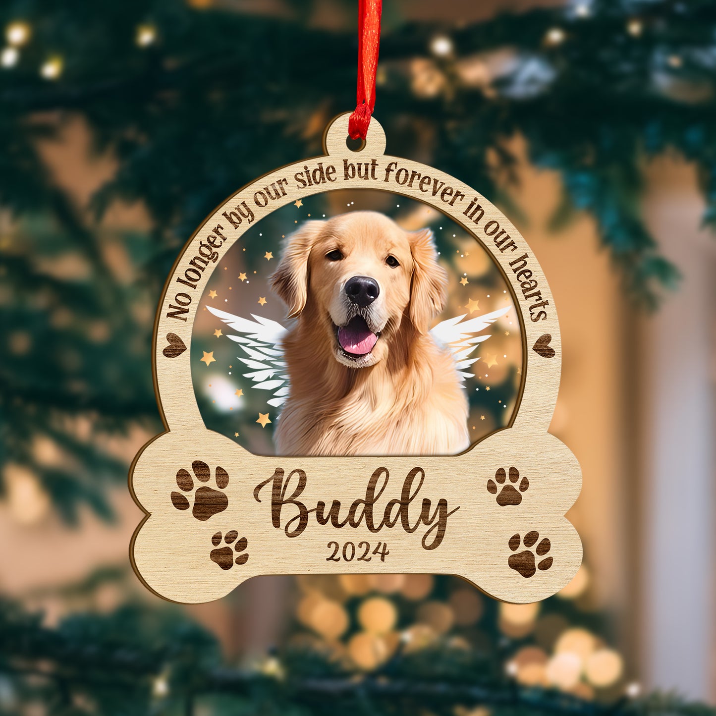 Custom Dog Memorial Photo Wood and Acrylic Ornament