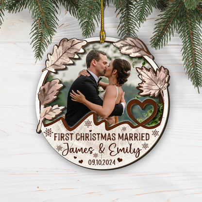 Custom Wedding Photo 2-Layer Wood Ornament