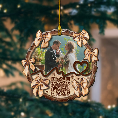 Custom Couple Video QR Code 2-Layer Wood Ornament