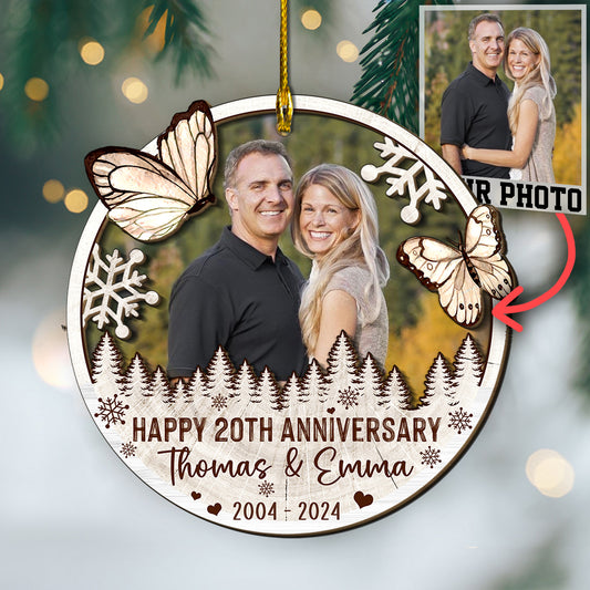 Custom Anniversary Photo 2-Layer Wood Ornament