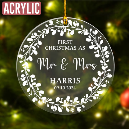 Custom First Christmas As Mr & Mrs Wedding Ornament