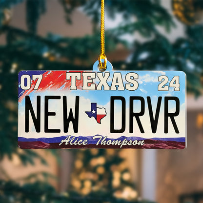 Custom New Driver Name Texas Plate Ornament