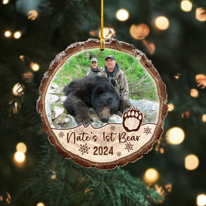 Custom Bear Hunting Photo Wood Ornament