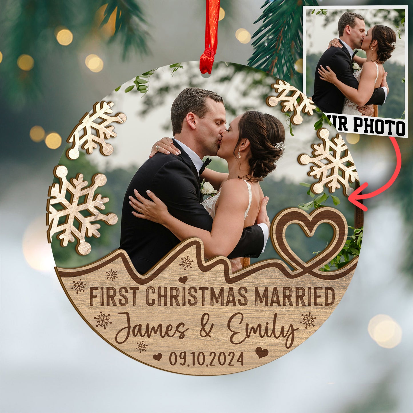 Custom Wedding Photo Wood and Acrylic Ornament