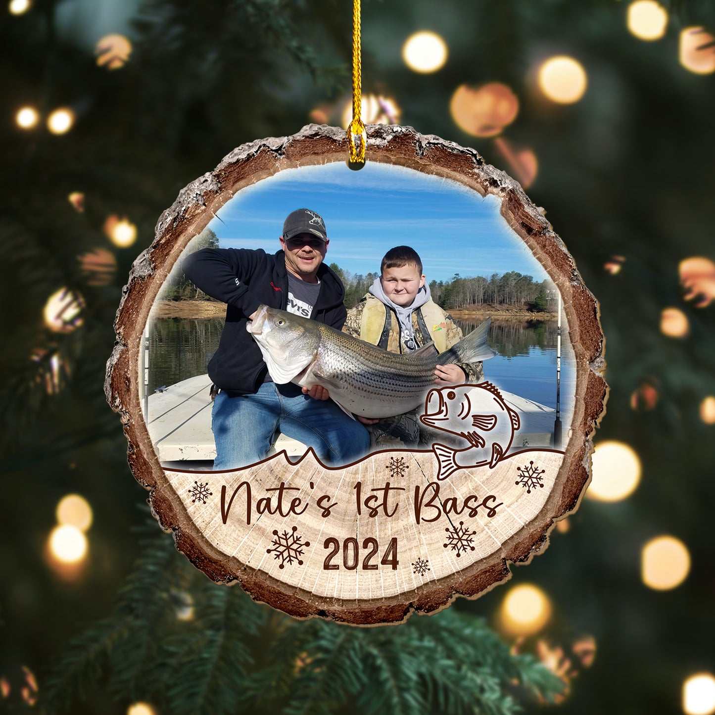 Custom Fishing Photo Wood Slice Ornament