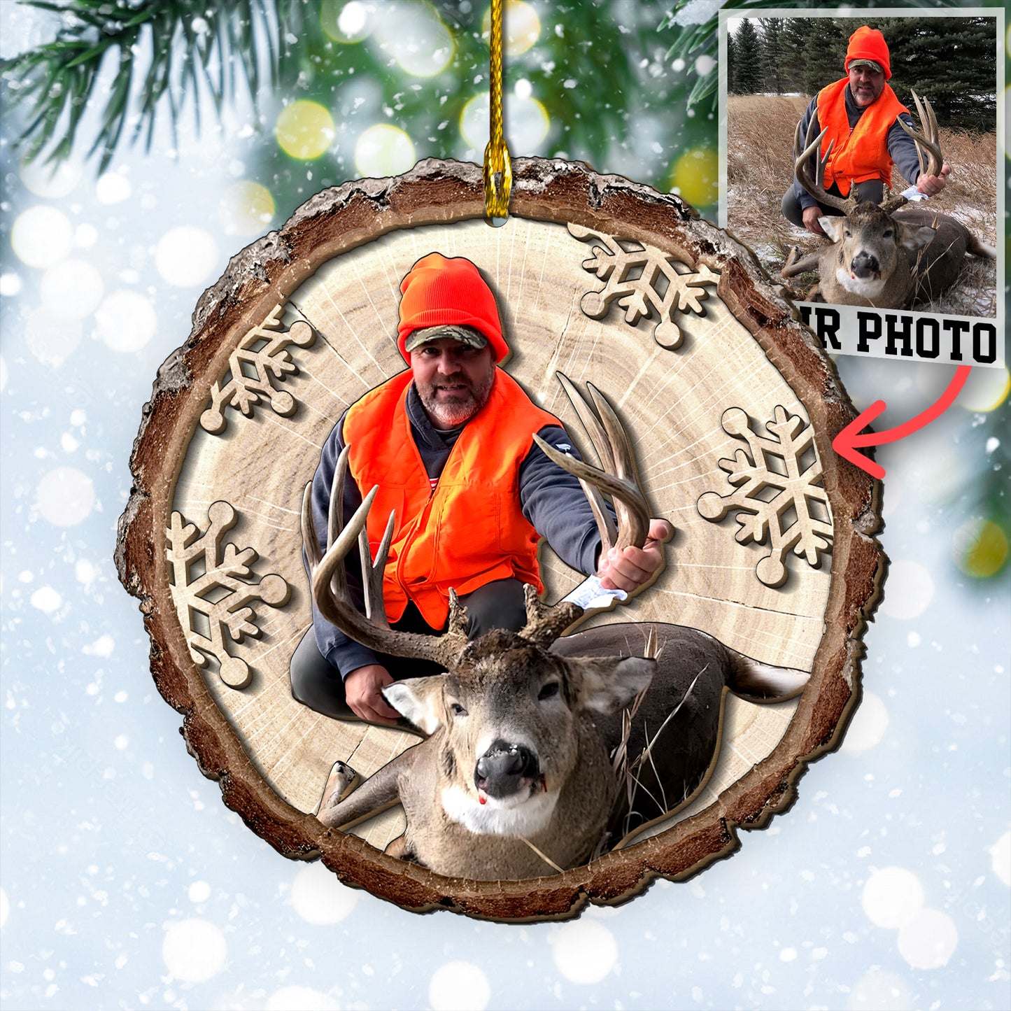 Custom Hunting Photo 2-Layer Wood Ornament