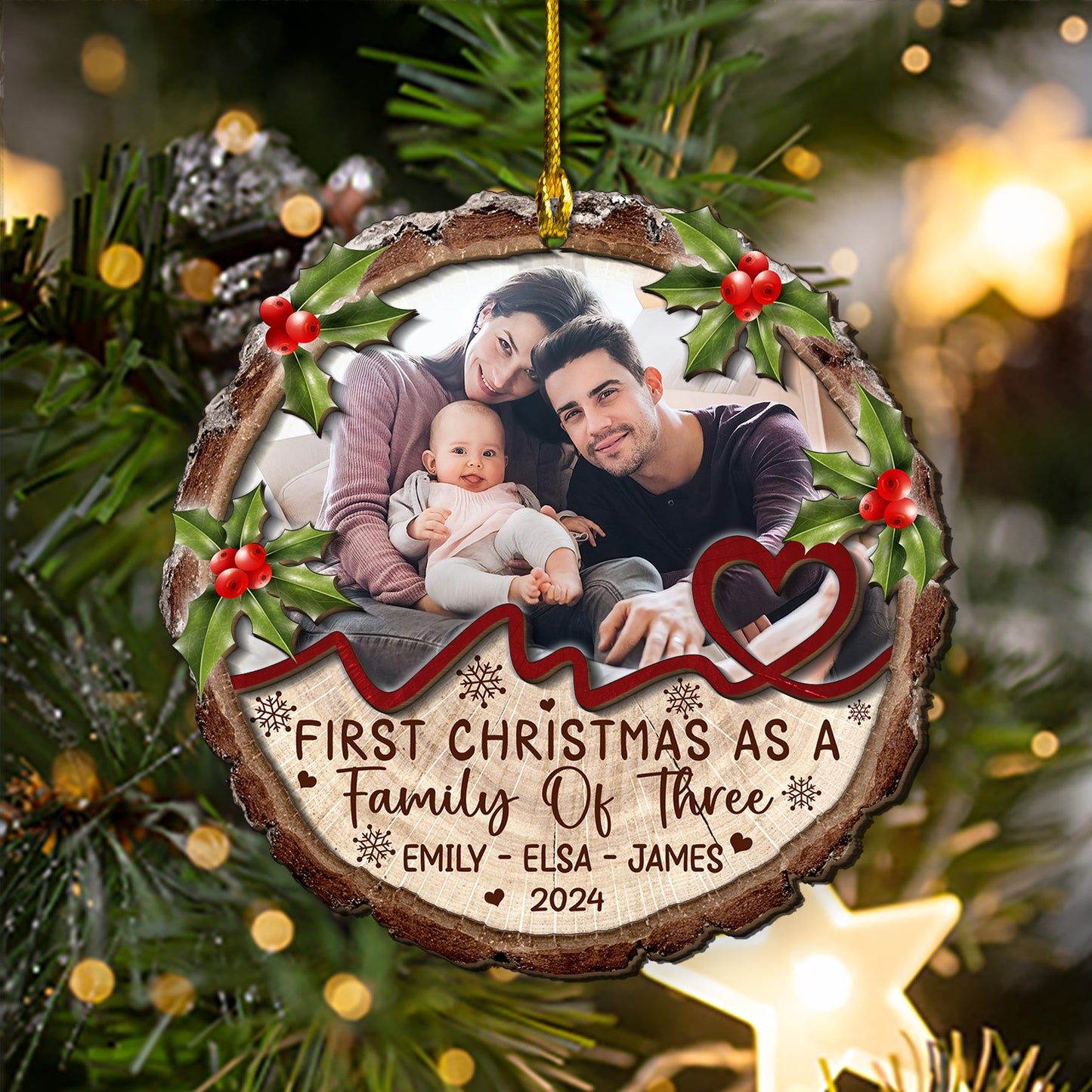 Custom Family Photo 2-Layer Wood Ornament