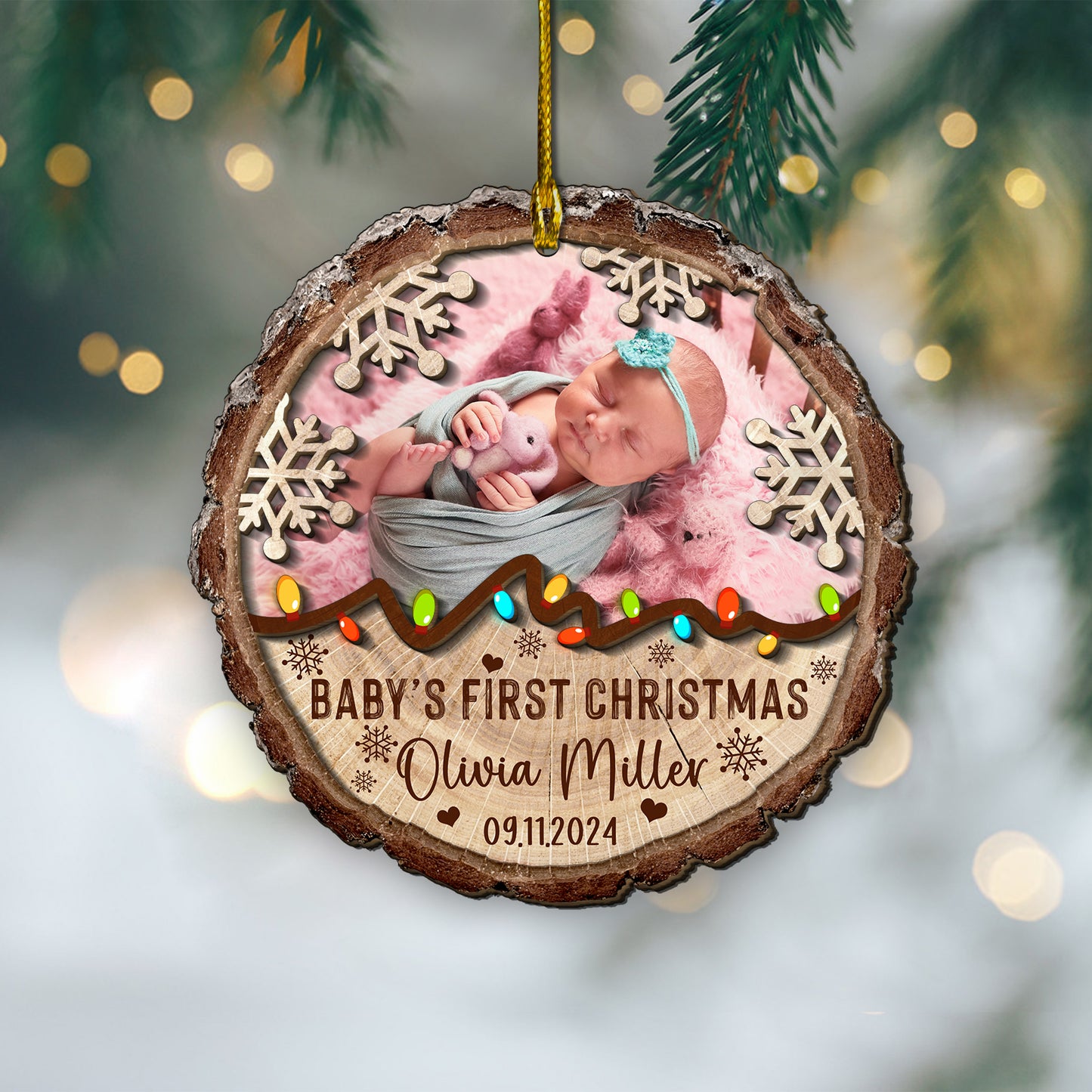 Custom Baby Photo 2-Layer Wood Ornament