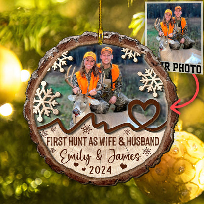 Custom Hunting Photo Wife & Husband Wood Ornament