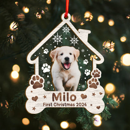 Custom Photo Dog First Christmas Wood and Acrylic Ornament