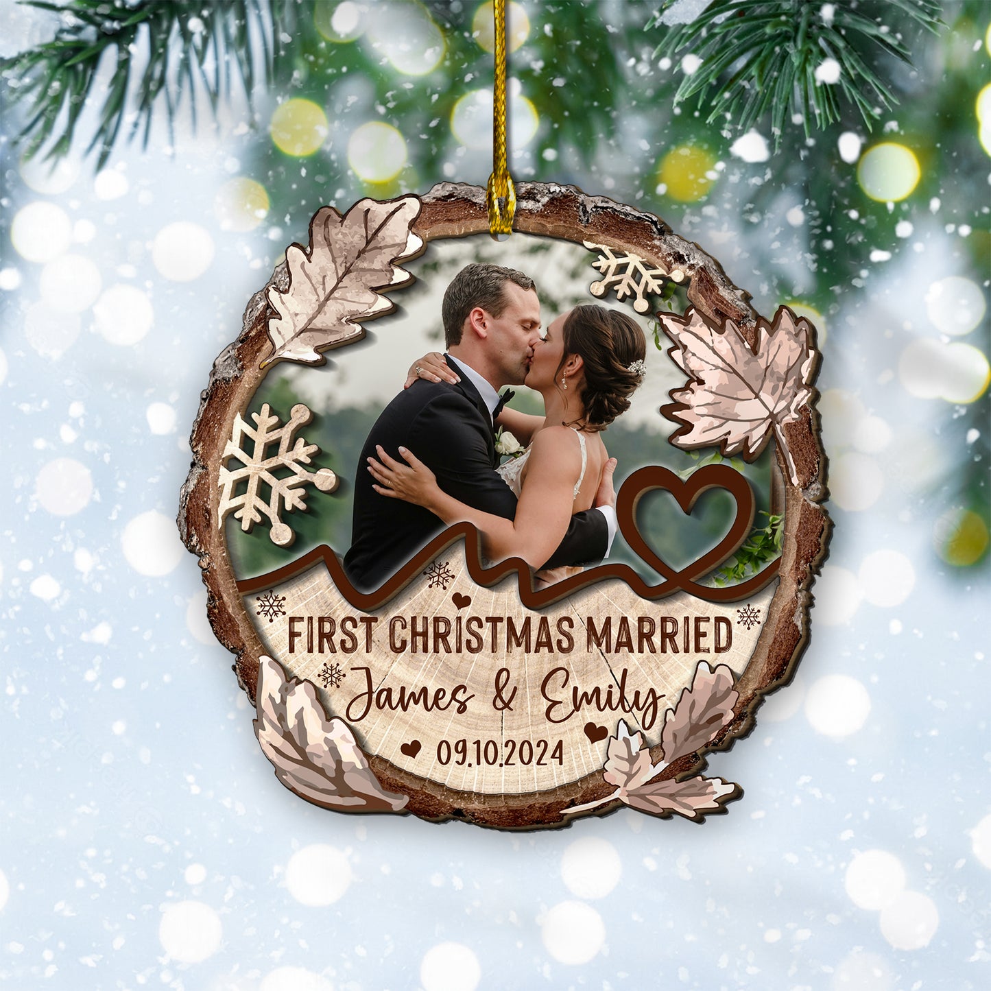 Custom Wedding Photo 2-Layer Wood Ornament