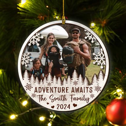 Custom Camping Photo  2-Layer Wood Ornament