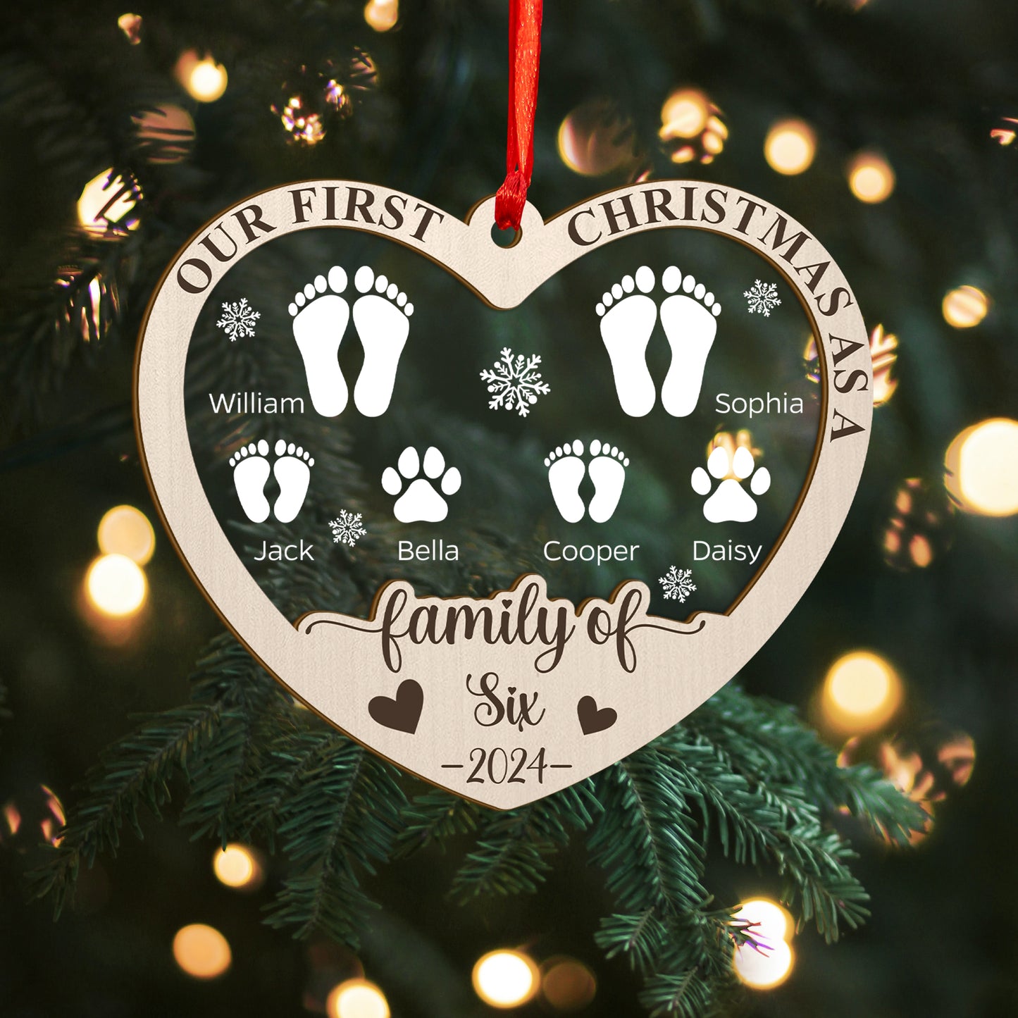 Custom Family Members Names Wood and Acrylic Ornament