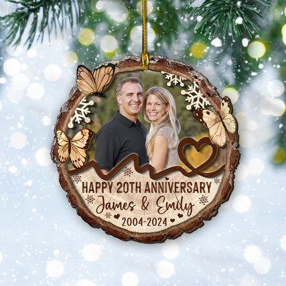 Custom Photo Couple Anniversary 2-Layer Wood Slice Ornament