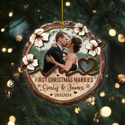 Custom Wedding Photo 2-Layer Wood Ornament