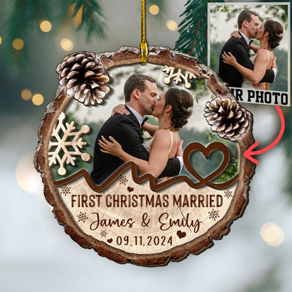 Custom Wedding Photo 2-Layer Wood Ornament