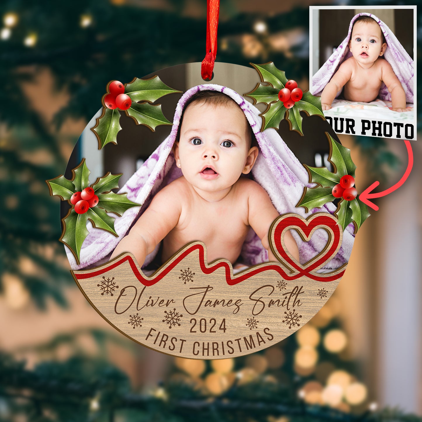 Custom Baby Photo Wood and Acrylic Ornament