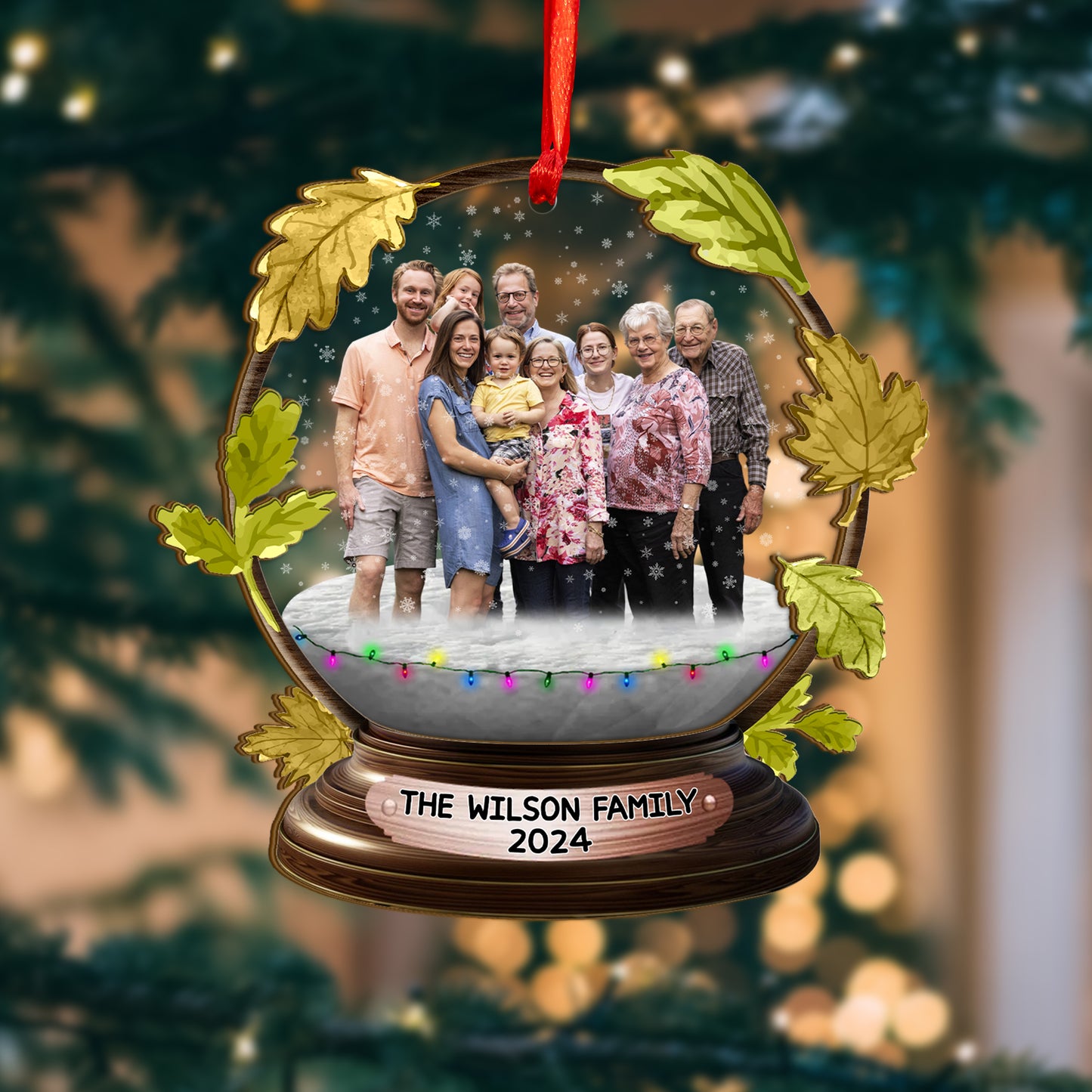 Custom Family Photo Snowball Wood and Acrylic Ornament