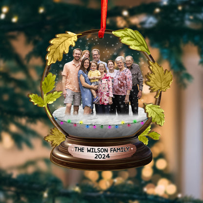 Custom Family Photo Snowball Wood and Acrylic Ornament