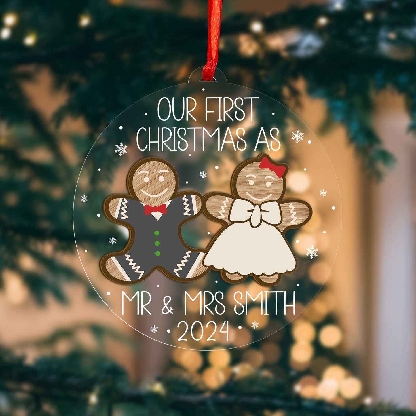 Custom Wedding Gingerbread Wood and Acrylic Ornament