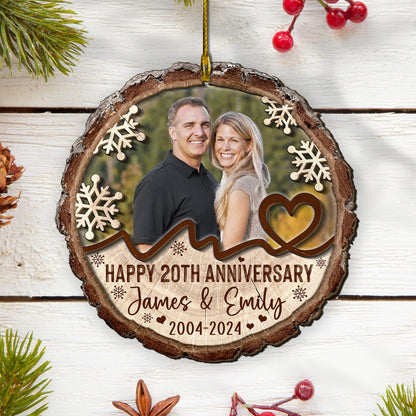 Custom Photo Couple Anniversary 2-Layer Wood Slice Ornament