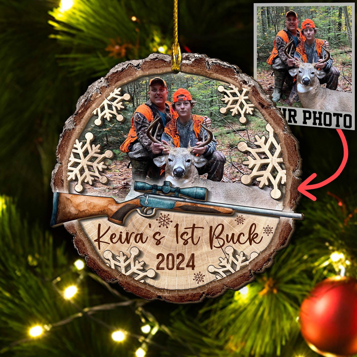 Custom Hunting Photo 2-Layer Wood Slice Ornament