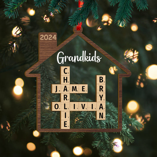 Custom Family Crossword Wood and Acrylic Christmas Ornament