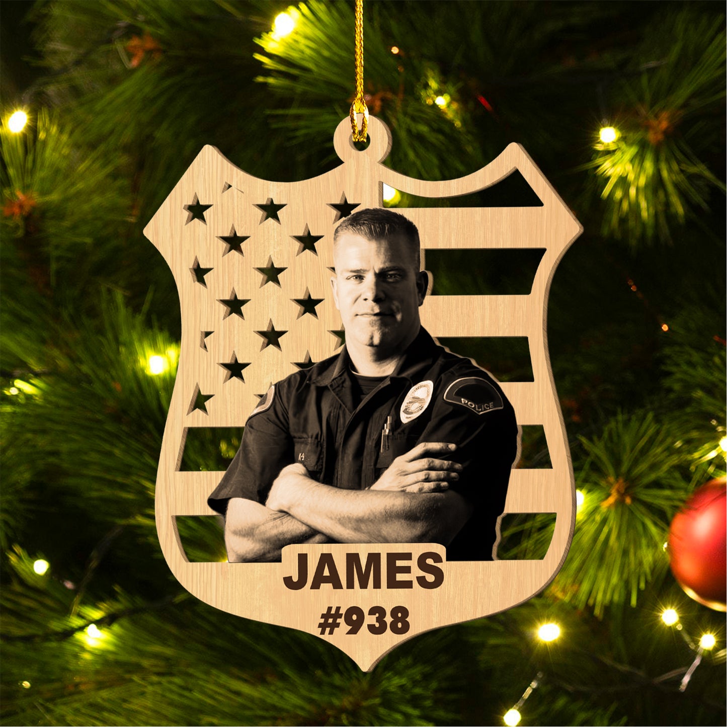 Custom Police Photo Wood Ornament