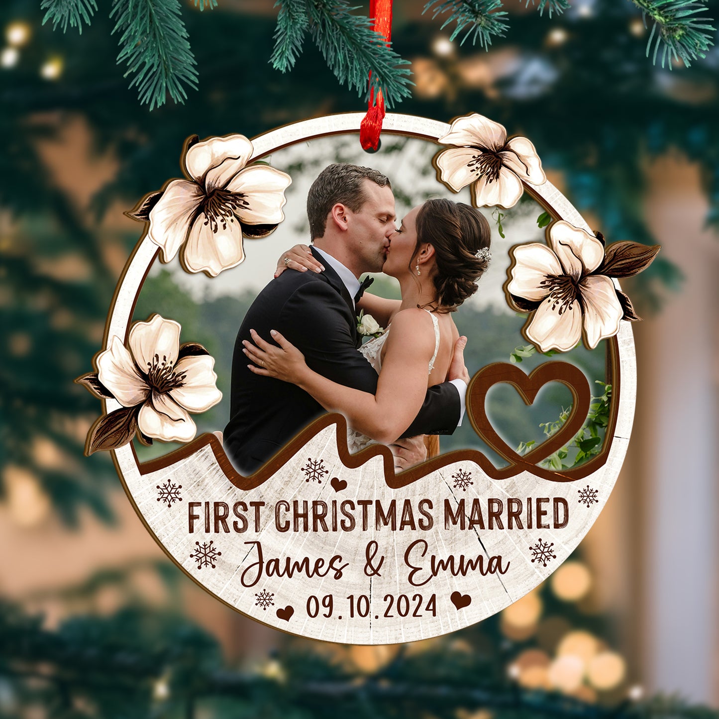 Custom Wedding Photo Wood and Acrylic Ornament