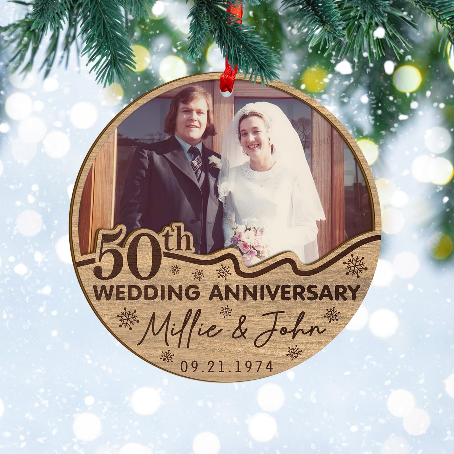 Custom 50th Wedding Anniversary Wood and Acrylic Ornament