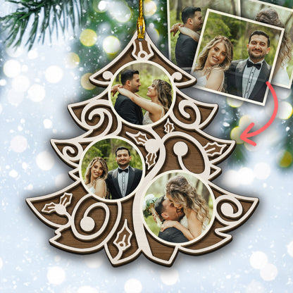 Custom Wedding Photos Christmas Tree 2-Layer Wood Ornament