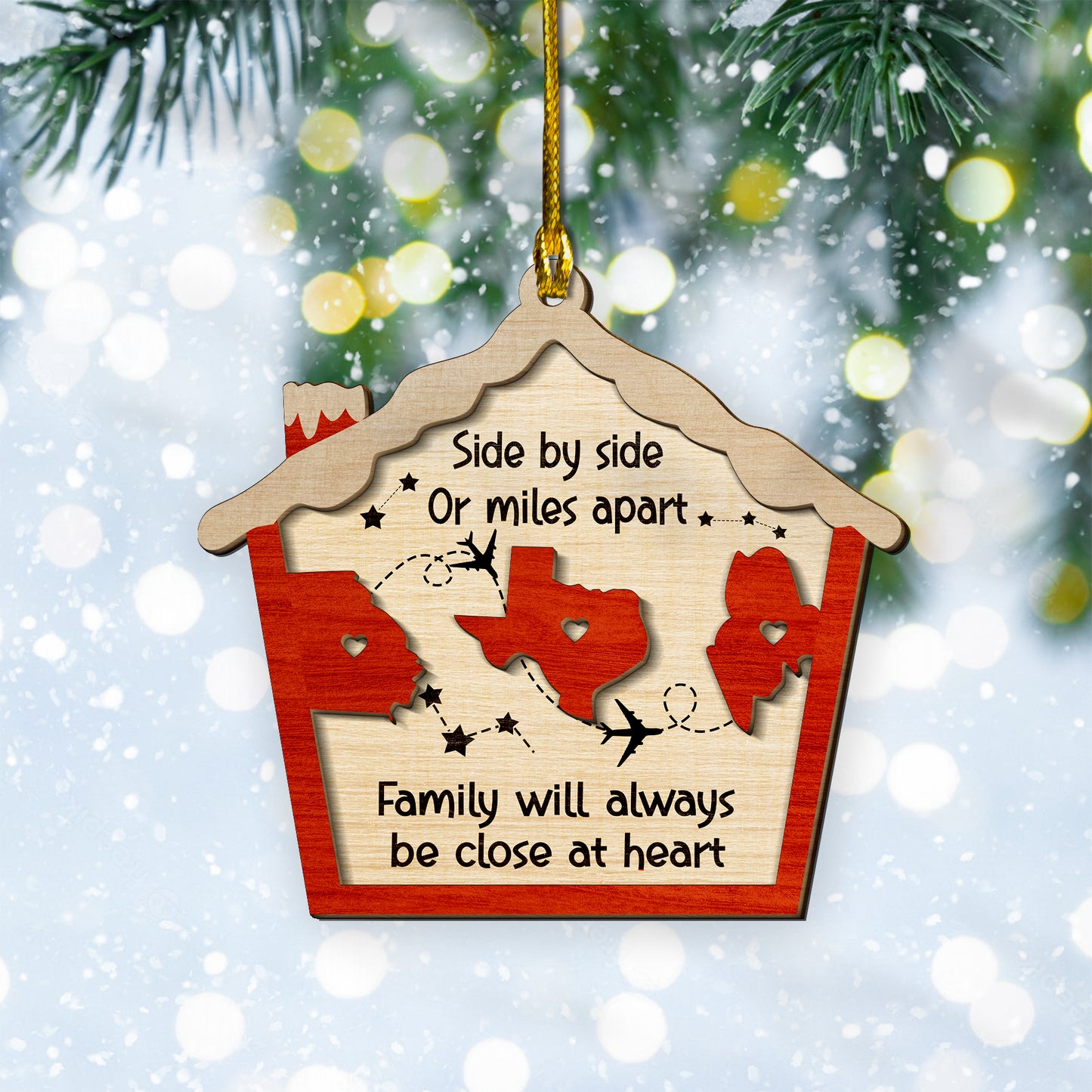 Custom Long Distance Family Christmas 2-Layer Wood Ornament