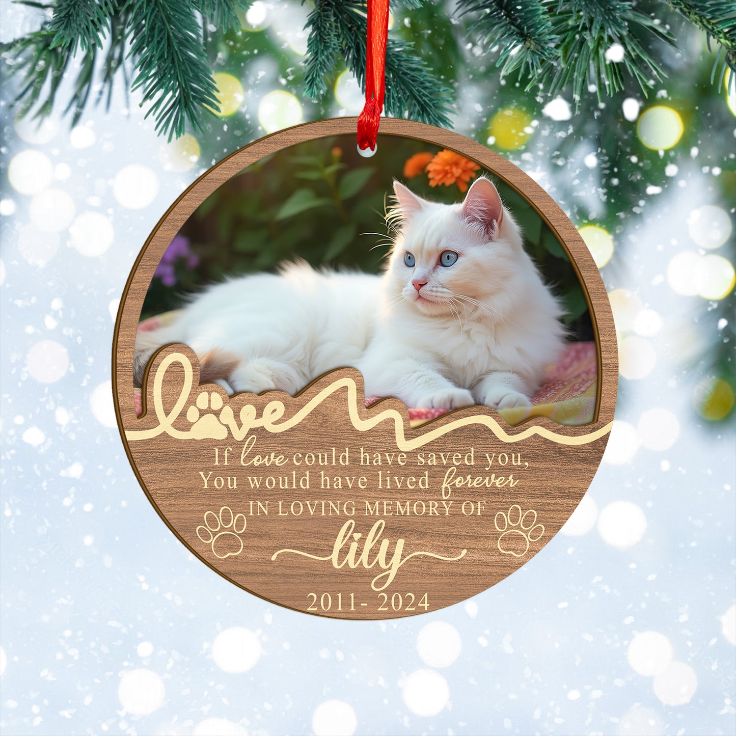 Custom Memorial Cat Wood and Acrylic Ornament