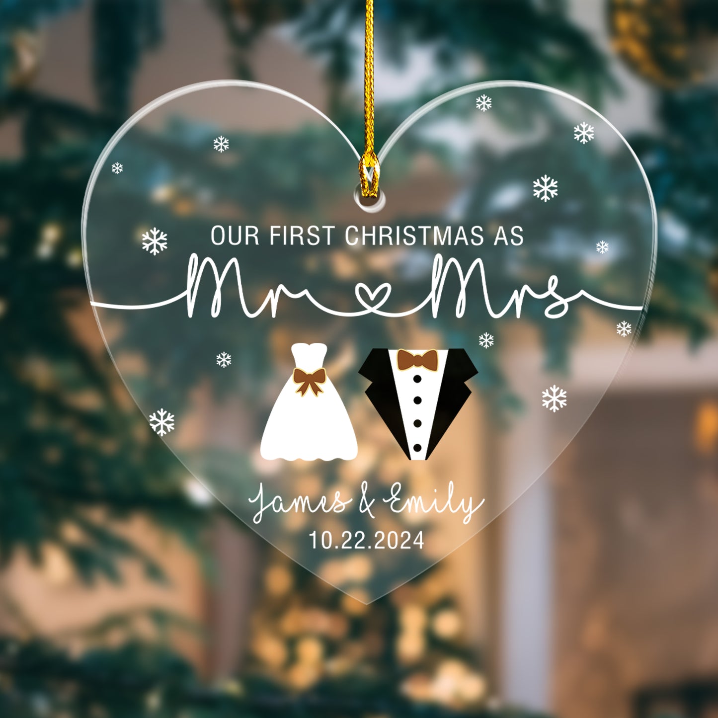 Custom Wedding Mr And Mrs Heart Shape Ornament