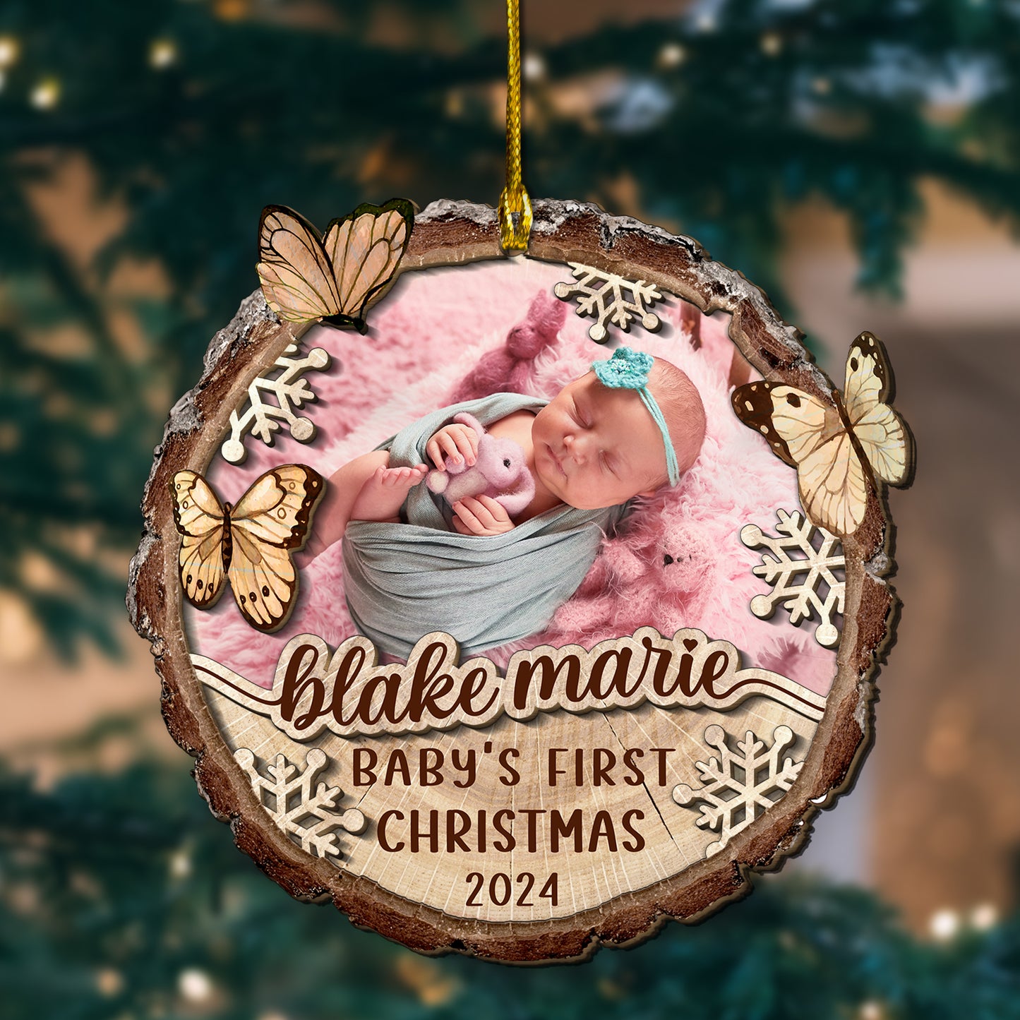 Custom Baby 2-Layer Wood Slice Ornament